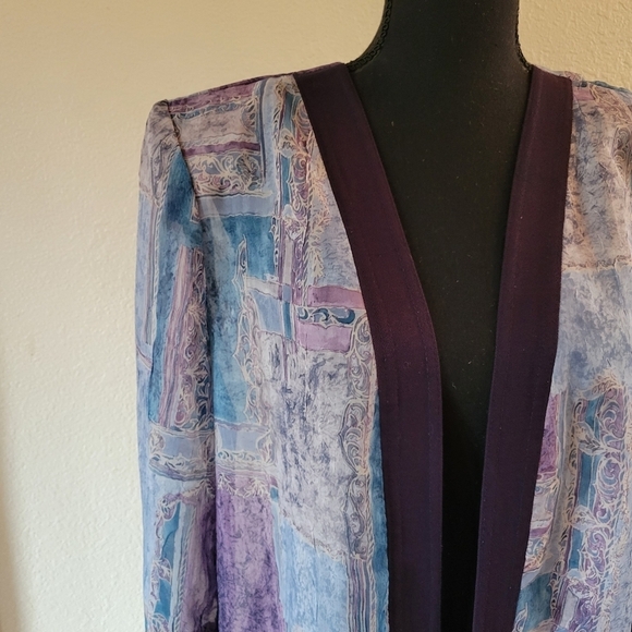 VTG LADY CAROL PETITES  Purple Blue Open Front Cardigan Sheer - Picture 2 of 10